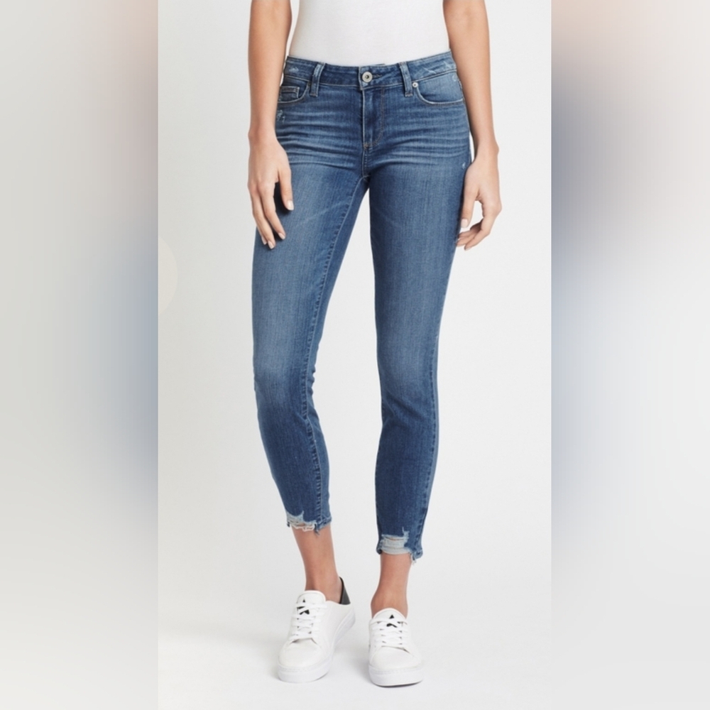 NWT~PAIGE Verdugo Ankle North Star Distressed Blue Jeans